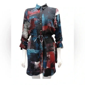 Le Chateau Shirt Dress  Teal Plum Burgundy Size Medium